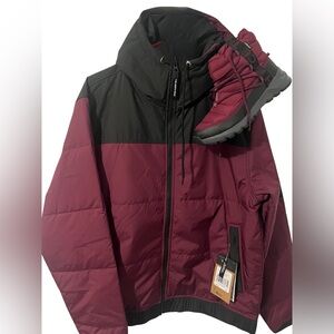 Set Burgundy North face 
 Jacket with matching Burgundy North Face boots.